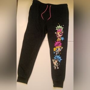 All black Powerpuff girl printed sweatpants